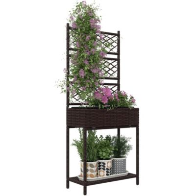 21.7" L x 10.2" W x 52.4" H Rat Raised Planter Box with Trellis and Storage Shelf