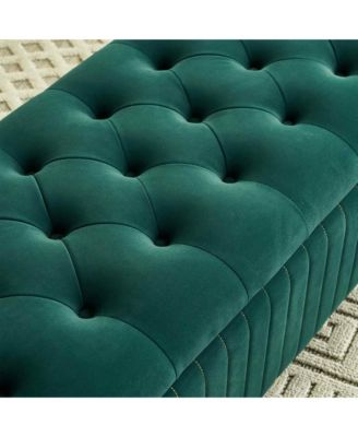 47.24" W Velvet Storage Ottoman Bench with Gold Embroidery, Modern Footstool for Living Room & Bedroom