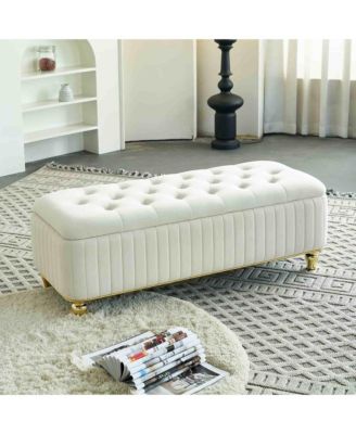 47.24" W Velvet Storage Ottoman Bench with Gold Embroidery, Modern Footstool for Living Room & Bedroom