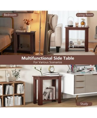 2-Tier End Table Modern Sofa Bedside Table Compact Nightstand w/ Storage Shelf