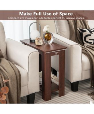 2-Tier End Table Modern Sofa Bedside Table Compact Nightstand w/ Storage Shelf