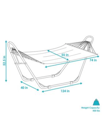 Outdoor 2-Person Double Polyester Quilted Hammock with Wood Spreader Bar and Matte Blue Steel Multi-Use Stand - Catalina Beach