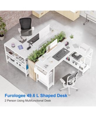 L Shaped Computer Desk with Power Outlets & LED Light, 49.6" Reversible Corner Computer Desk