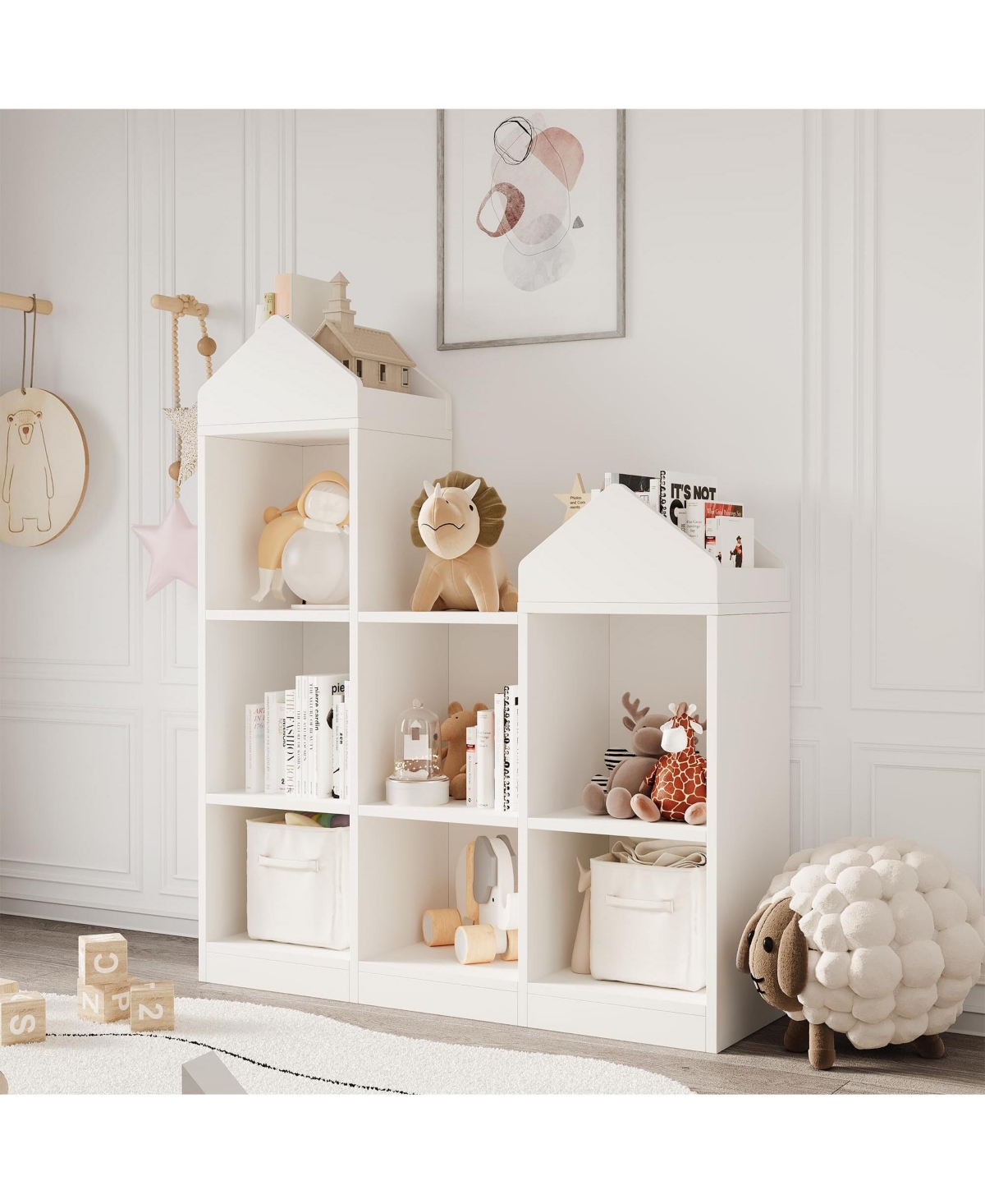 gaomon 7-Cubby Kids Bookshelf Wooden Toy Storage Organizer Bookcase