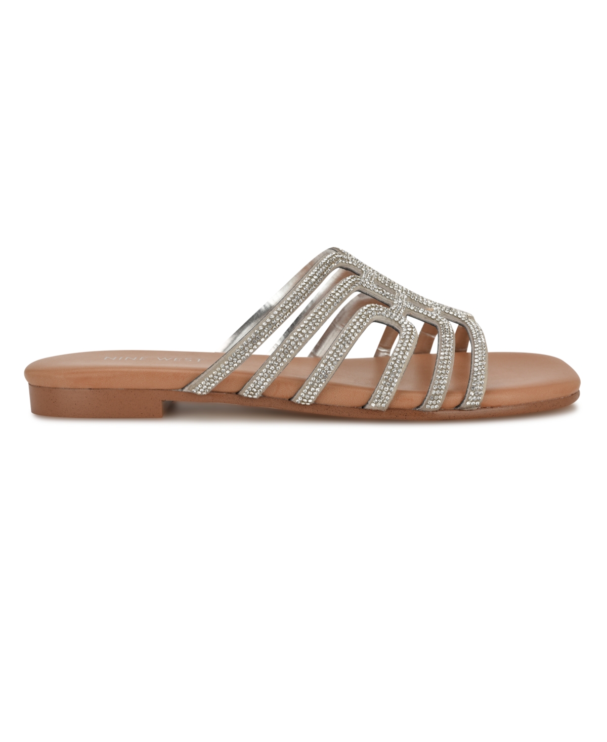 Shop Nine West Women's Timy Slip-on Flat Strappy Dress Sandals In Silver,brown