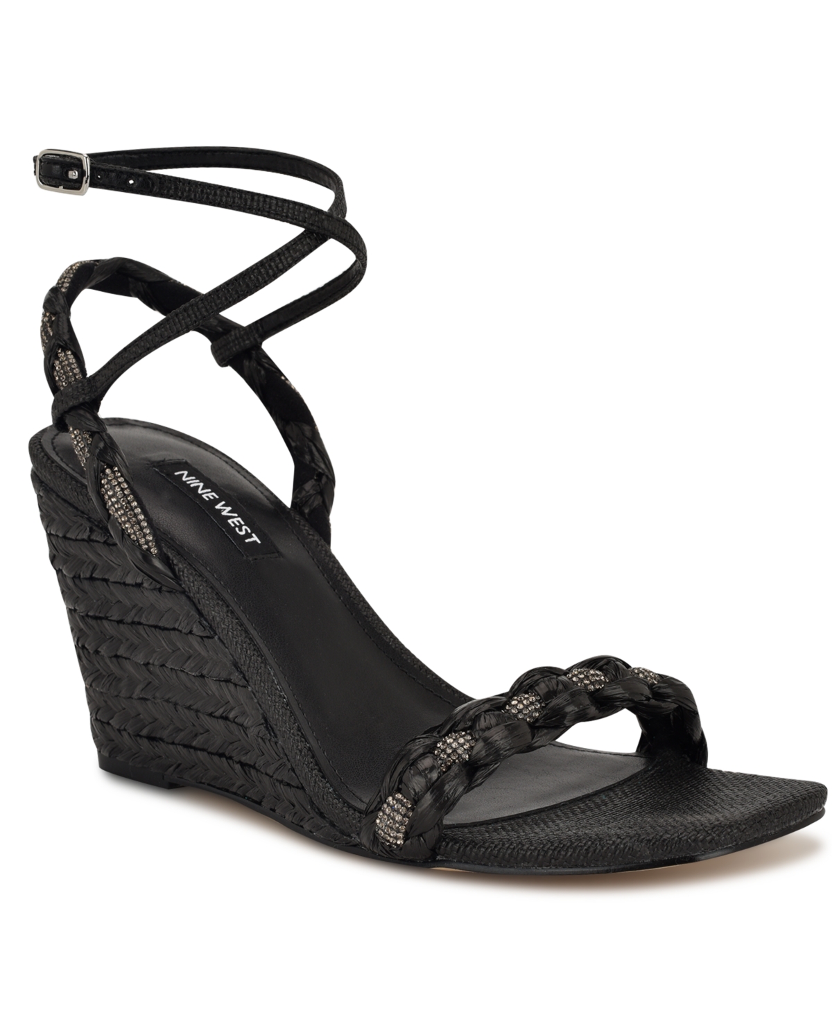 Nine West Nashy Ankle Strap Espadrille Wedge Sandal In Black