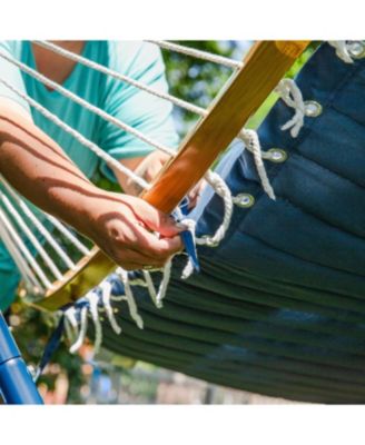 Heavy-Duty Quilted 2-Person Hammock with Curved Bamboo Spreader Bars - 450 lb Weight Capacity