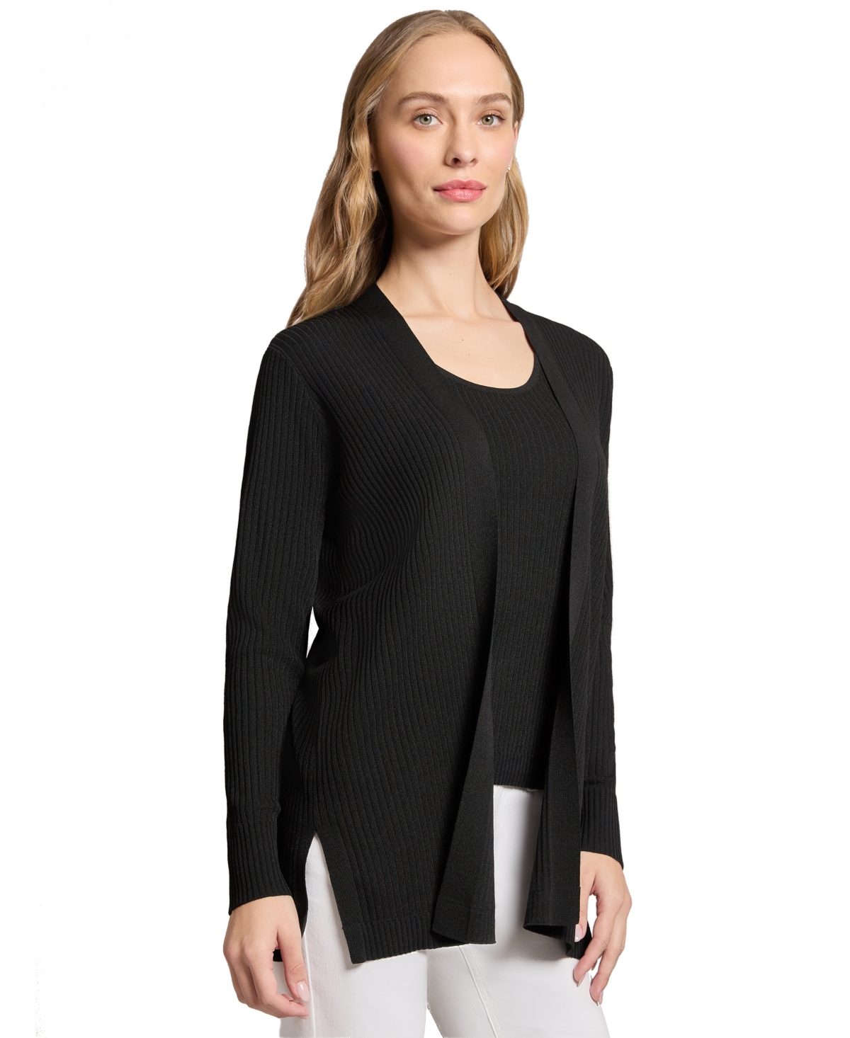 Jones New York Women's Long-sleeve Side-slit Cardigan Sweater In Jones Black