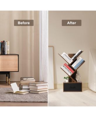 4 Tier Tree Bookshelf with Storage Drawer