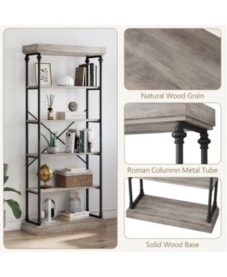 Bookshelf Industrial Bookcase Wooden Storage Open Rack Shelf with Metal Frame