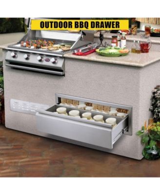 Outdoor Kitchen Drawer with Divider, Stainless Steel Flush Mount Single BBQ Drawer, 30W x 23D x 10H Inches Built-In Access Drawer with Venting Panel for Kitchen Island, Patio, Grill Station