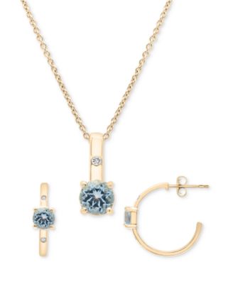 Macy's - 2-Pc. Set Sky Blue Topaz (1-1/5 ct. t.w.) & Diamond Accent Hoop Earrings & Pendant Necklace in 14k Gold Over Sterling Silver