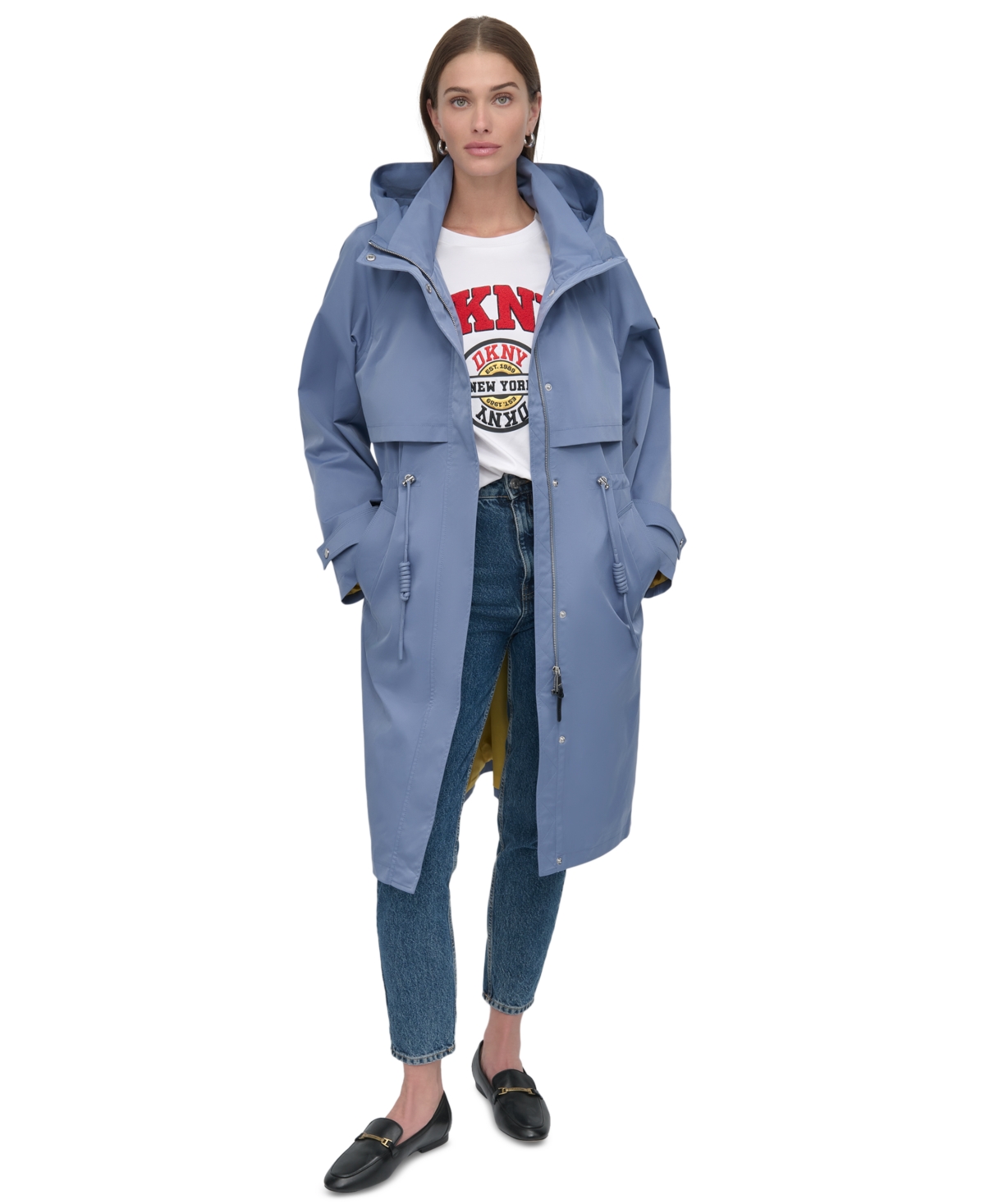 DKNY WOMEN'S HOODED ZIP-FRONT LONG ANORAK COAT 