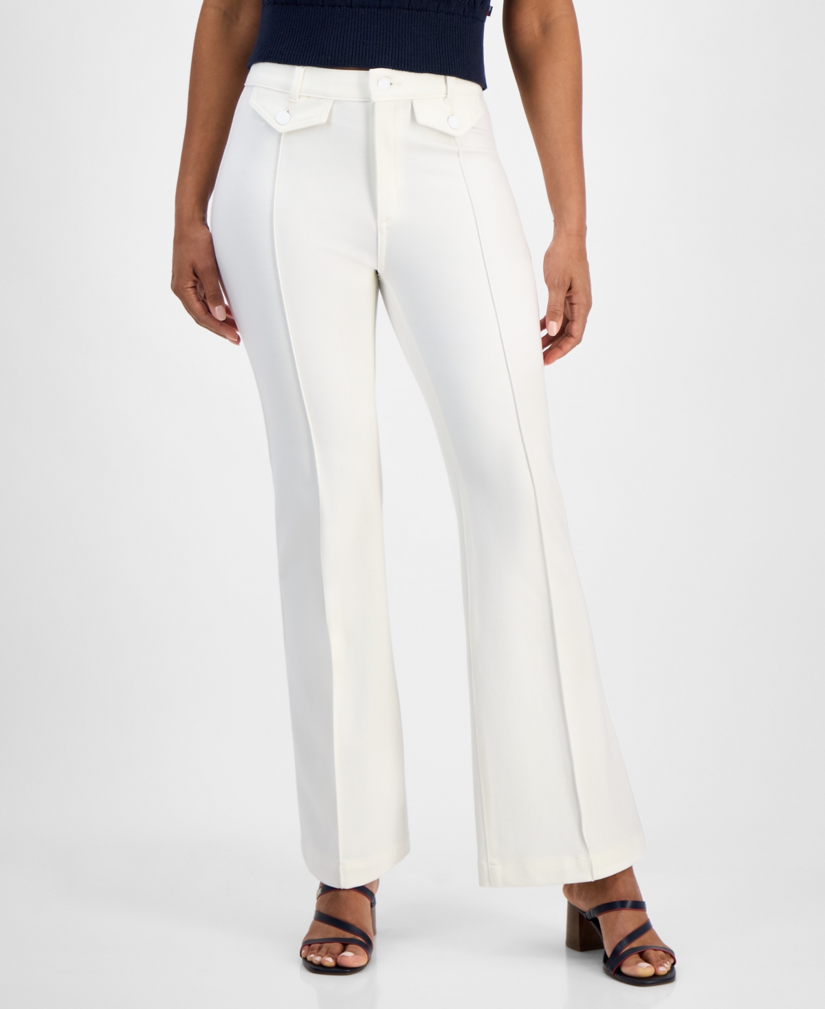 Tommy Hilfiger Women's Bootleg Silhouette Ponte Pants In Ivory