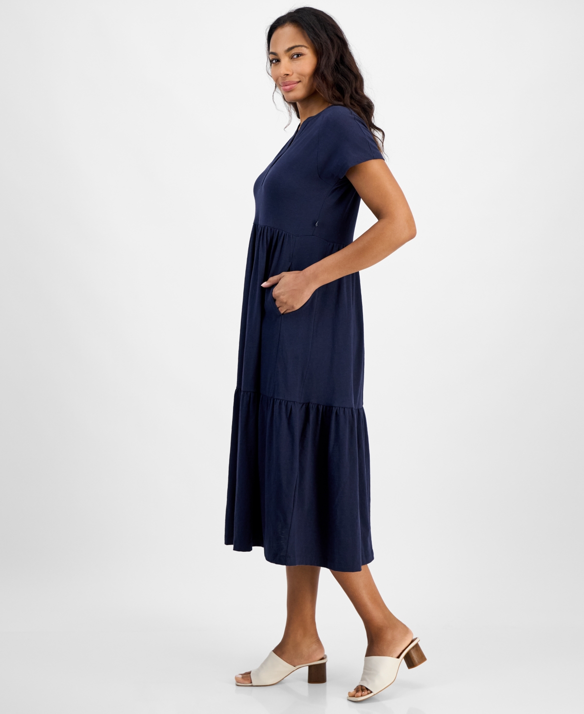 Nautica Jeans Women's Tiered Cotton Midi Dress In Night Sky