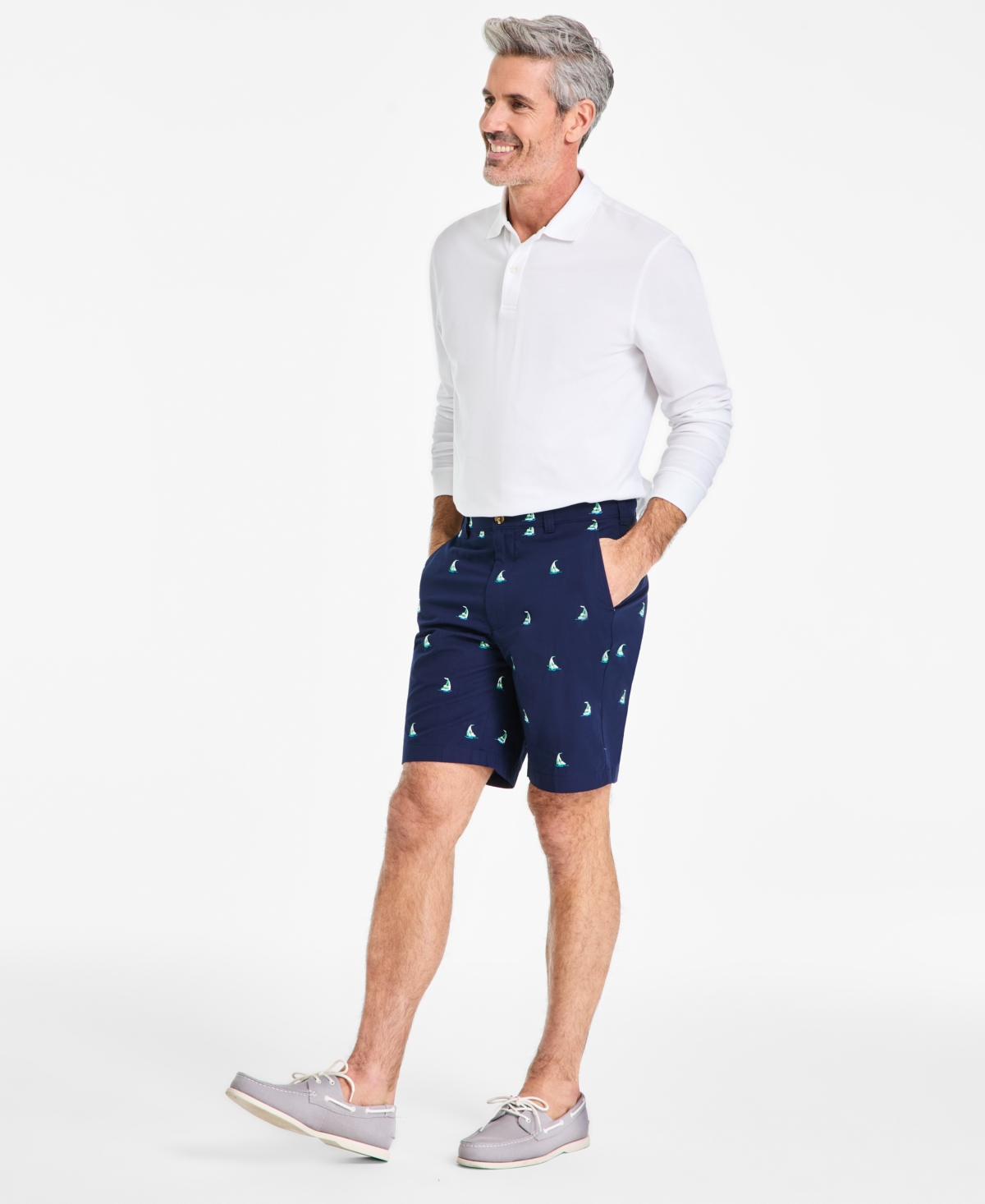 Men's Regular-Fit Sailboat Embroidered 9" Shorts, Exclusively at Macy's - Navy Blue