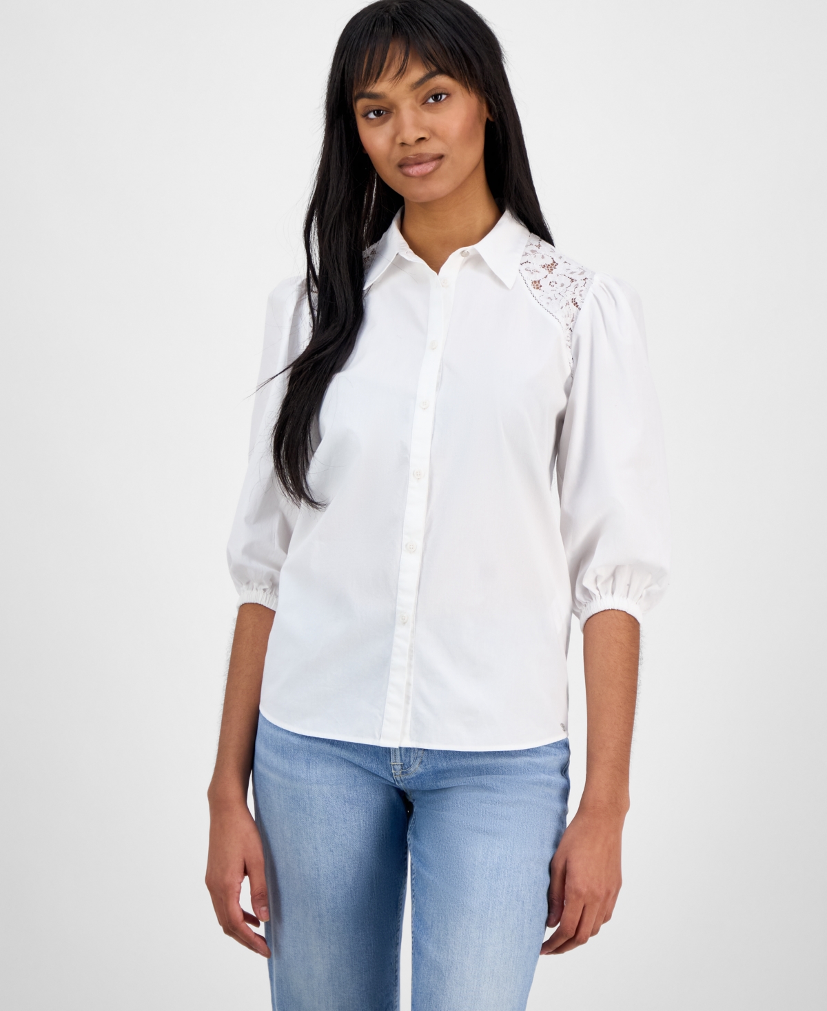 Women's 3/4-Sleeve Button-Up Blouse - White