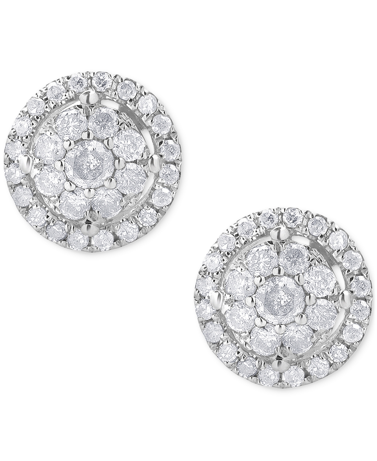 Macy's Diamond Cluster Round Stud Earrings (1/2 Ct. T.w.) In 10k White Gold In White Gold