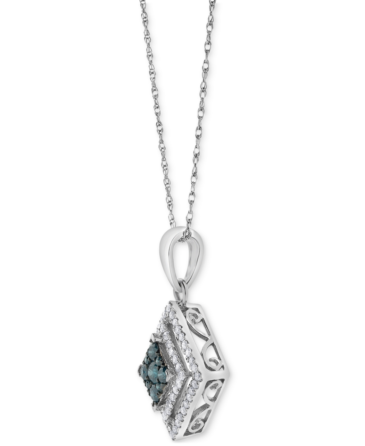 Macy's Blue Diamond (1/5 Ct. T.w.) & White Diamond (1/3 Ct. T.w.) 18" Pendant Necklace In 10k White Gold In White Gold