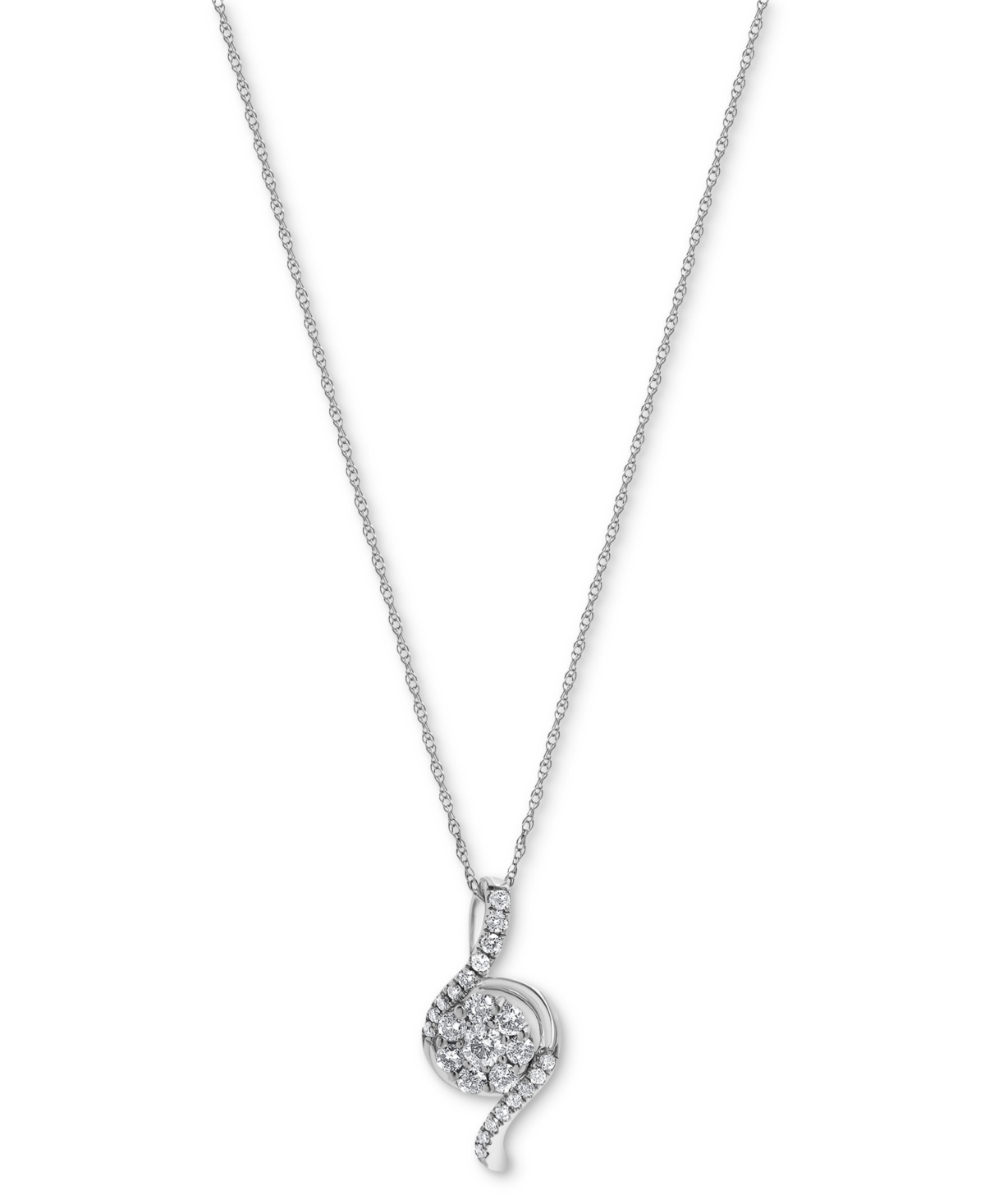 MACY'S DIAMOND CURVING 18" PENDANT NECKLACE (1/3 CT. T.W.) IN 10K WHITE GOLD 
