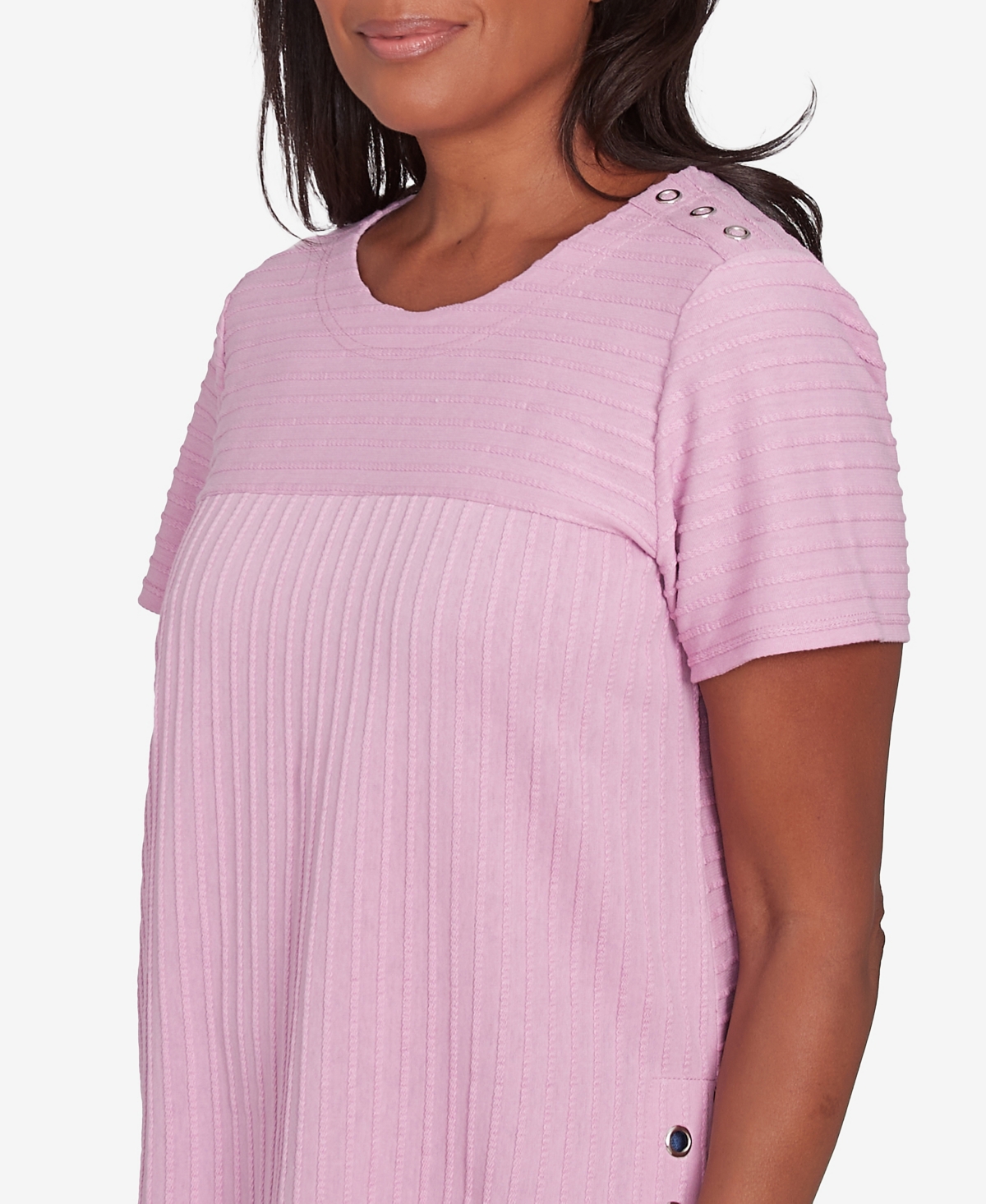 Alfred Dunner Petite Classics Solid Textured Short Sleeve T-shirt In Peony