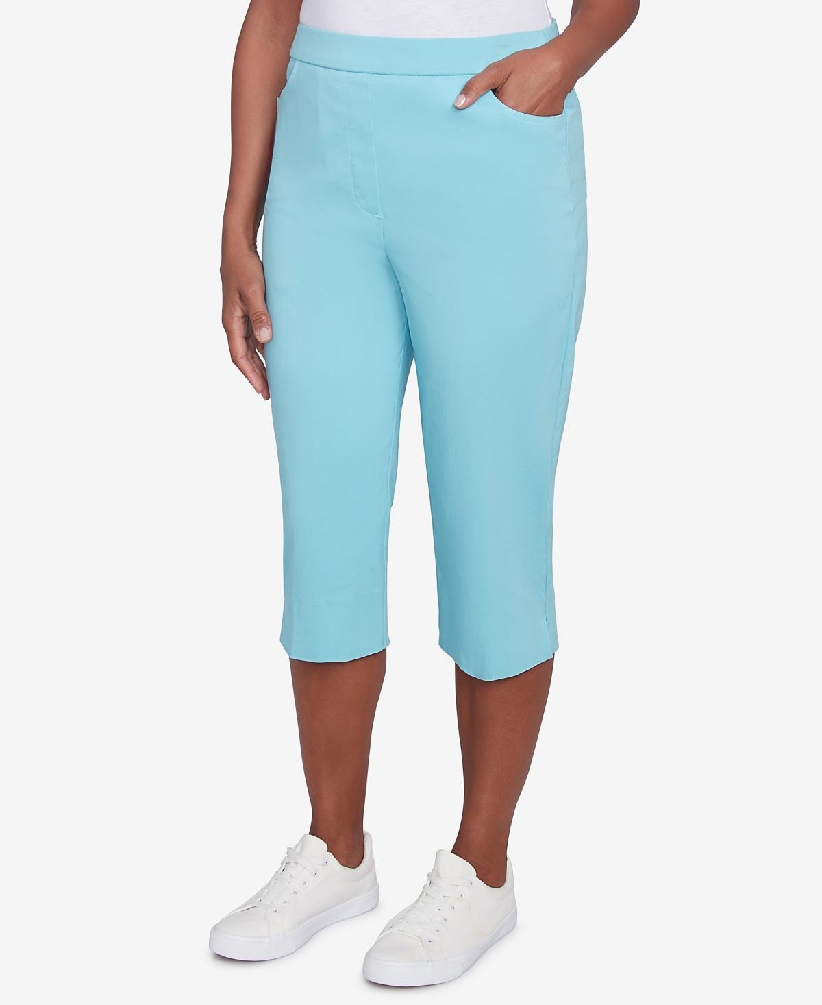 Alfred Dunner Petite Classics Flat Front Allure Clamdigger Pants In Aqua