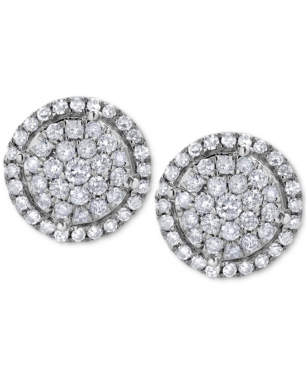 Diamond Halo Cluster Stud Earrings (1 ct. t.w.) in 14k White Gold