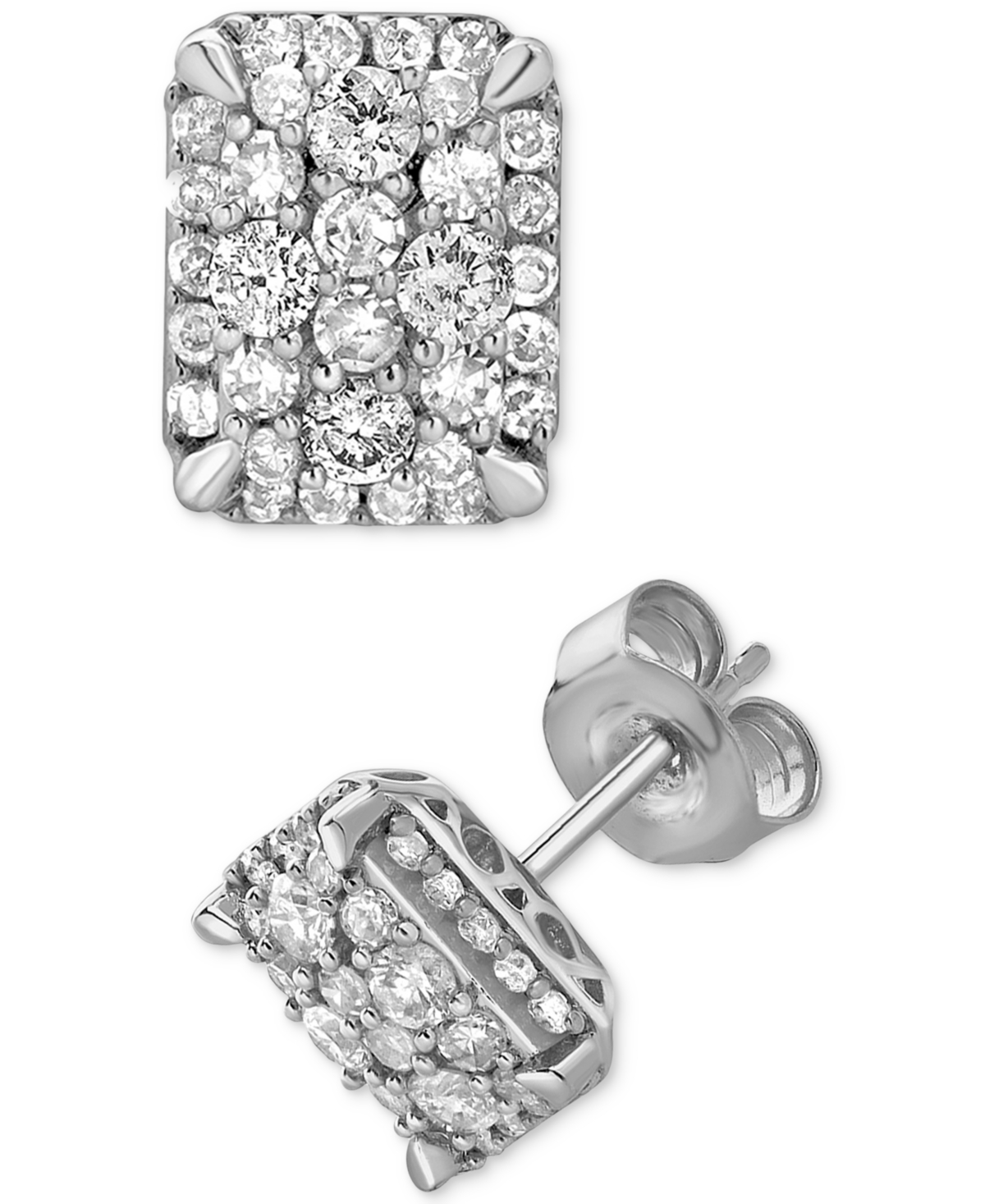 Macy's Diamond Cluster Stud Earrings (1/2 Ct. T.w.) In 14k White Gold In White Gold