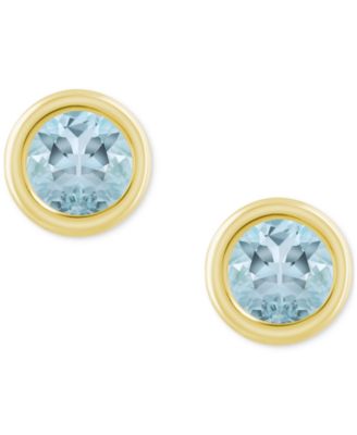 Gemstone Round Stud Earrings in 10k Yellow Gold or White Gold