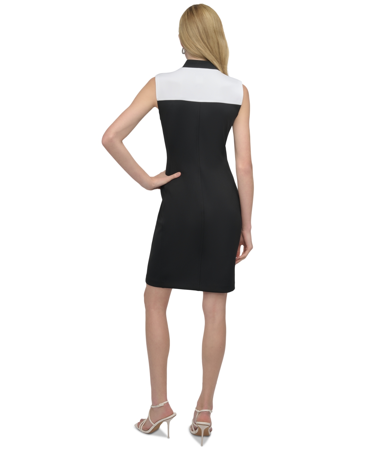 DKNY WOMEN'S COLORBLOCKED SLEEVELESS MOTO DRESS 