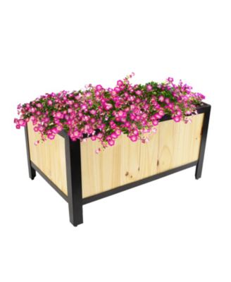 Acacia Wood Steel-Framed Planter Box with Removable Bag, 27.75" W x 20" D x 15.5" H