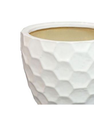 Honeycomb Pattern Ceramic Planter - 11.25" Round - White - 2-Pack