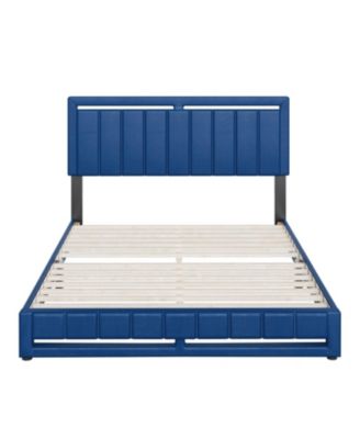Belle Upholstered Platform Bed with Headboard, Mattress Foundation with Strong 14 Wood Slat Supports, No Box Spring Required