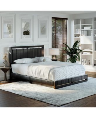 Belle Upholstered Platform Bed with Headboard, Mattress Foundation with Strong 14 Wood Slat Supports, No Box Spring Required