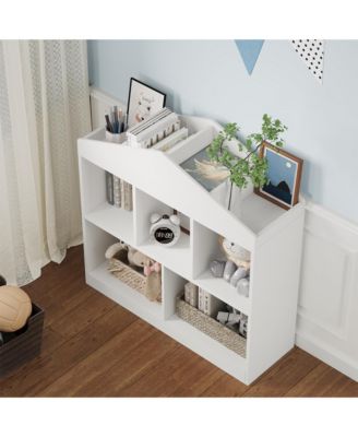 Kids Bookshelf White Toy Storage Organizer 5-Cubby Bookcase