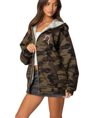 Womens Camo Oversized Bow Detail Hoodie