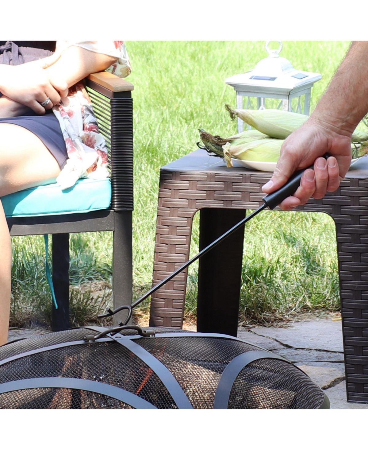 Steel Camp Fire Pit or Fireplace Log Poker Stick Tool with Heat-Resistant Handle - 16"