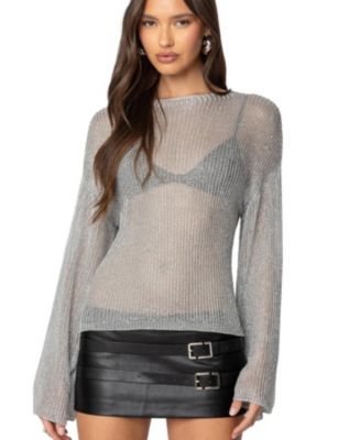 Edikted Women's Drop Shoulder Sheer Knit Sweater - Macy's