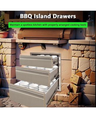 Outdoor Kitchen Drawer, 3-Layers Stainless Steel 16"x21"x23" Enclosed Built-in Flush Mount Outdoor Kitchen Access Drawer, BBQ Island for Outdoor Kitchens & BBQ Islands