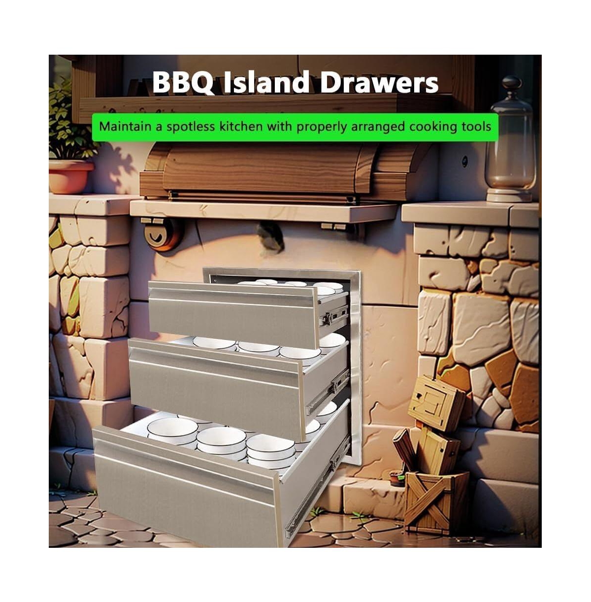 gaomon Outdoor Kitchen Drawer, 3-Layers Stainless Steel 16"x21"x23" Enclosed Built-in Flush Mount Outdoor Kitchen Access Drawer, Bbq Island for Outdoo