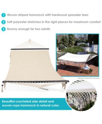 Heavy-Duty 2-Person Woven Polyester Style Hammock with Crocheted edges and Wooden Spreader Bars - 600 lb Weight Capacity