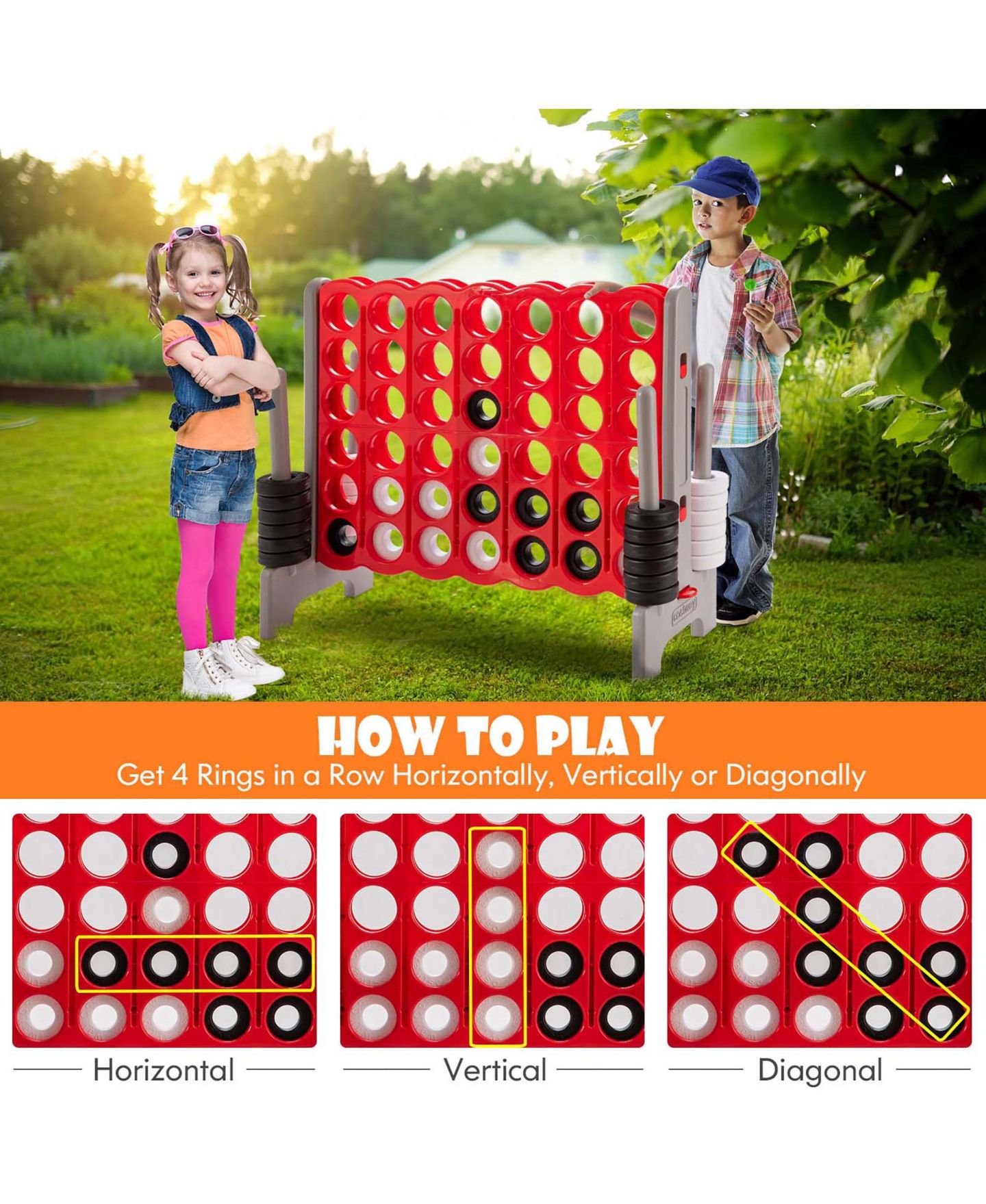Детские игрушки Gymax Giant 4-to-Score 2-Player Game Set, Ages 3+, цвет: Чёрный — фото 6
