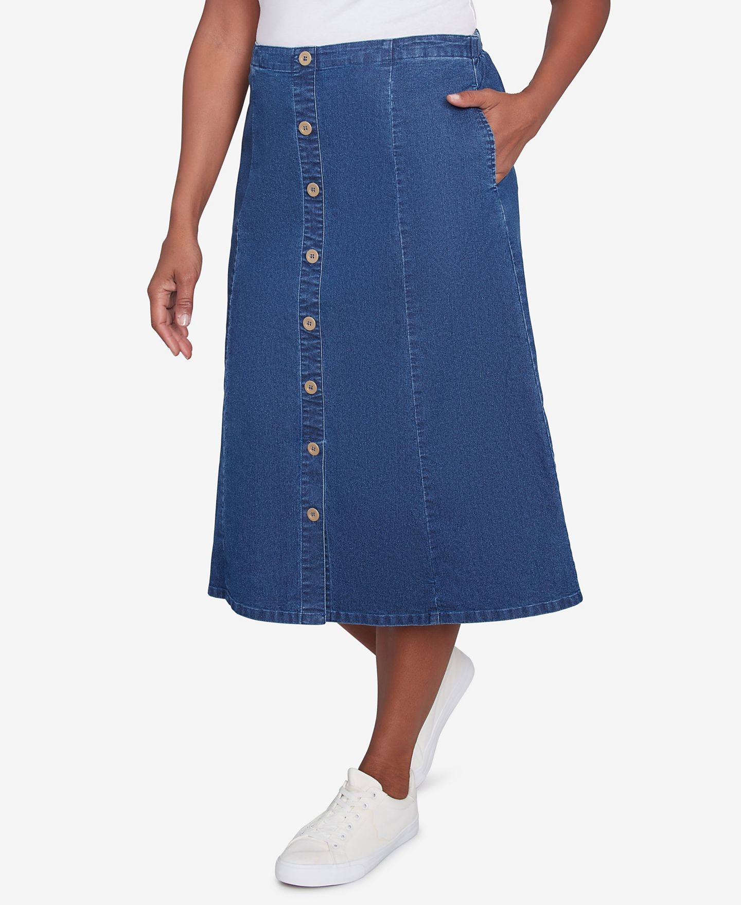 Женские юбки Alfred Dunner Petite Paneled Full Length Denim Skirts, цвет: Тёмный джинсовый — фото 9