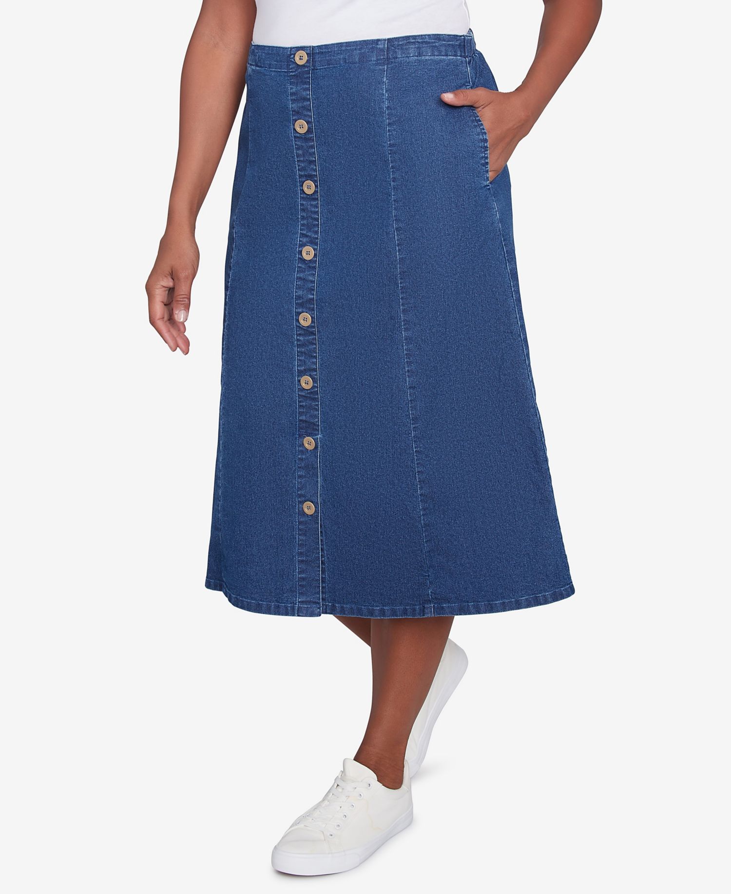 Petite Paneled Full Length Denim Skirts