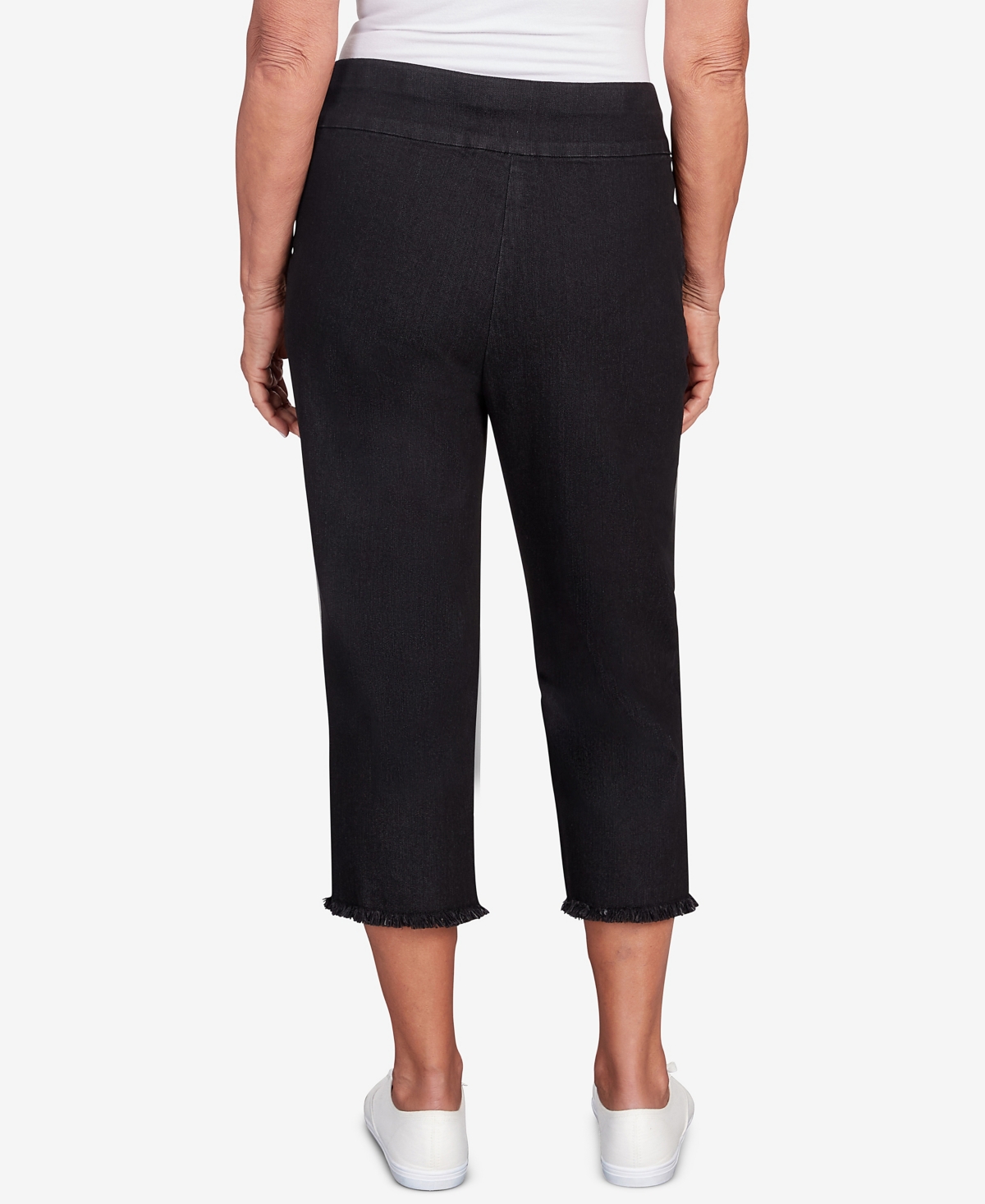 Alfred Dunner Petite Classic Neutrals Superstretch Frayed Hem Denim Capri Pants In Black