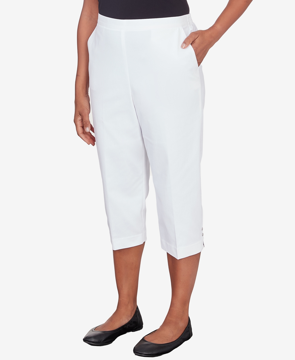 Alfred Dunner Plus Size Banded Denim Capri Pants In White