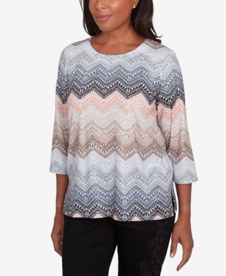 Petite Classics Lacey Ombre Chevron Crewneck Top