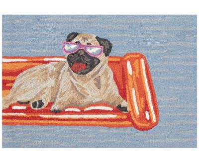 Liora Manne Frontporch Pool Party Pug Rug Collection In Blue