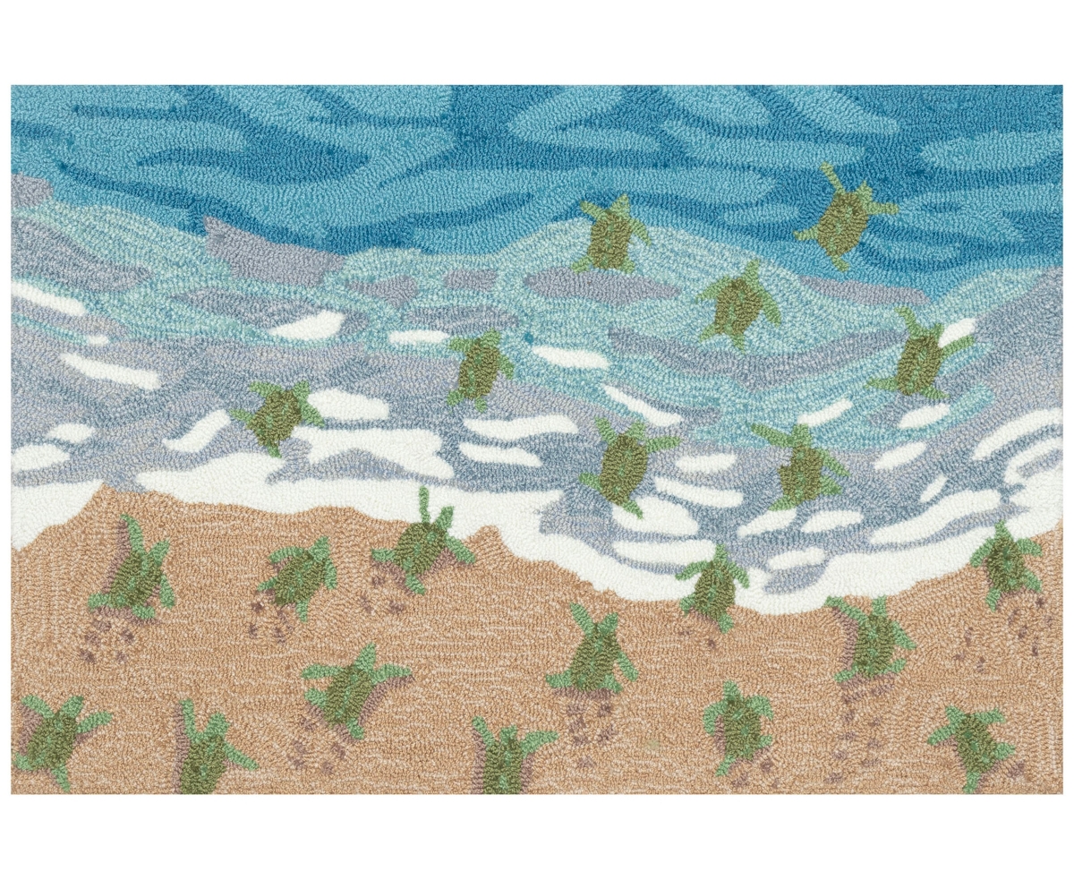 Liora Manne Frontporch Turtle Beach 1'8"x2'6" Area Rug In Blue