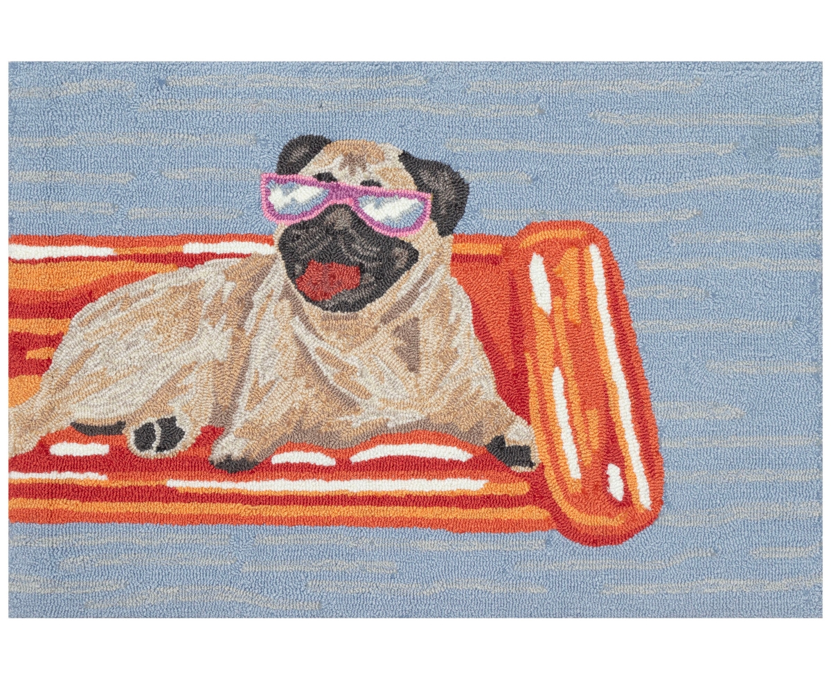 Liora Manne Frontporch Pool Party Pug 1'8"x2'6" Area Rug In Blue